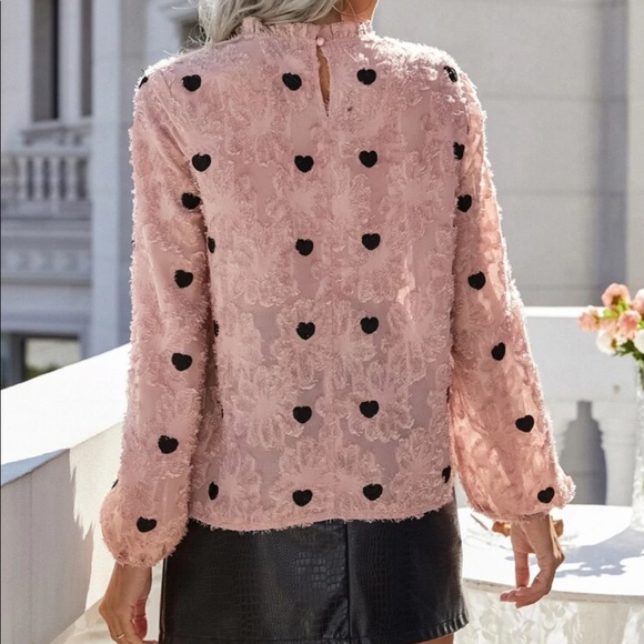 Boho pink hearts print floral fuzzy blouse - Picture 3 of 7